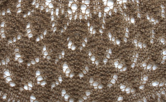 close up of knitted wool shawl fabric in brown lace