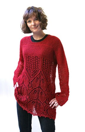 Red lace tunic on model