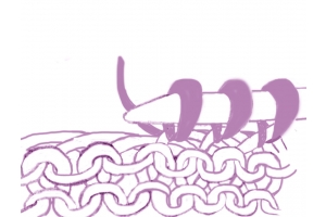 close up drawing of how to knit up invisibly