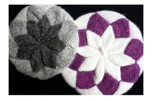 image of entrelac knit hats in gray and purple