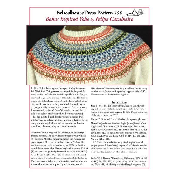 Schoolhouse Press Bohus Inspired Yoke Spp58 Patterns