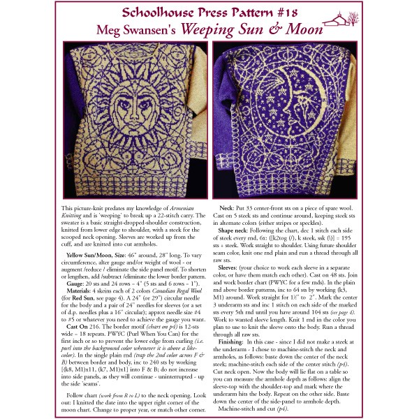 Knitting Pattern, Weeping Sun/Moon - SPP18 | Schoolhouse Press