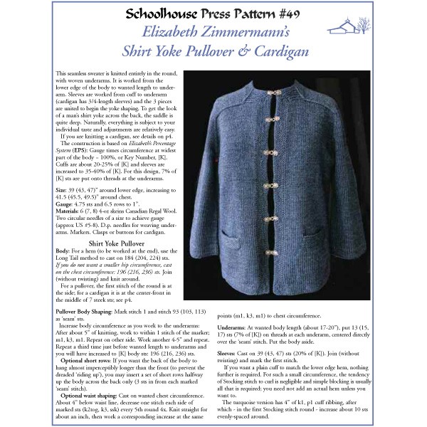 Knitting Pattern, EZ's Shirt Yoke Pullover & Cardigan
