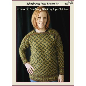 Cover of knitting instructions for Joyce Williams's Acorns & Tumbling Blocks pullover sweater