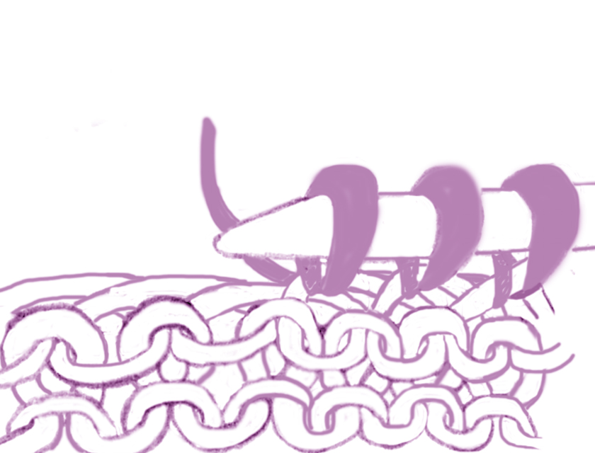 close up drawing of how to knit up invisibly