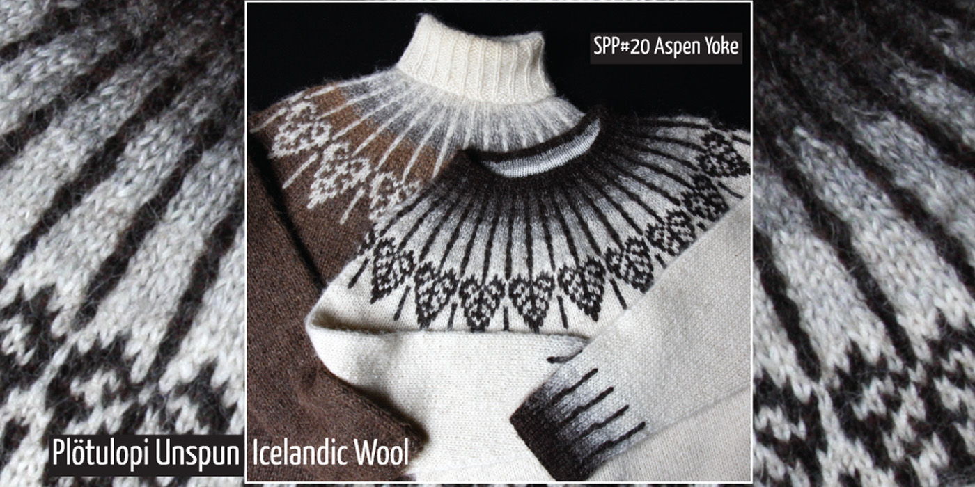 unspun icelandic wool and aspen leaf yoke sweaters, including a turtleneck