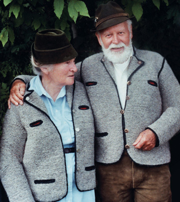 elizabeth zimmermann and husband arnold wearing their matching bavarian jackets