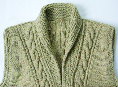 close up of shawl collared vest top