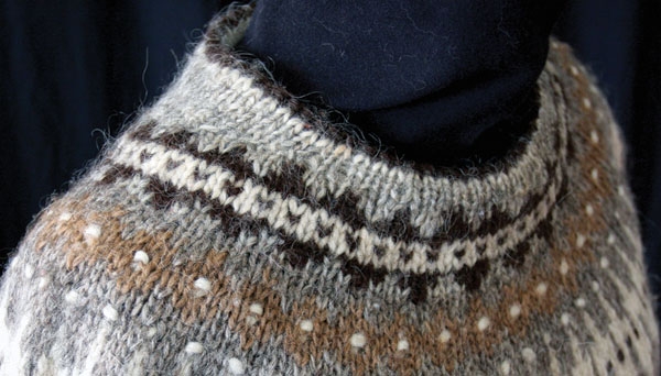 yoke in yellow, cream, black knit in unspun icelandic wool
