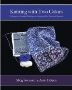 book cover of knitting with two colors in purples